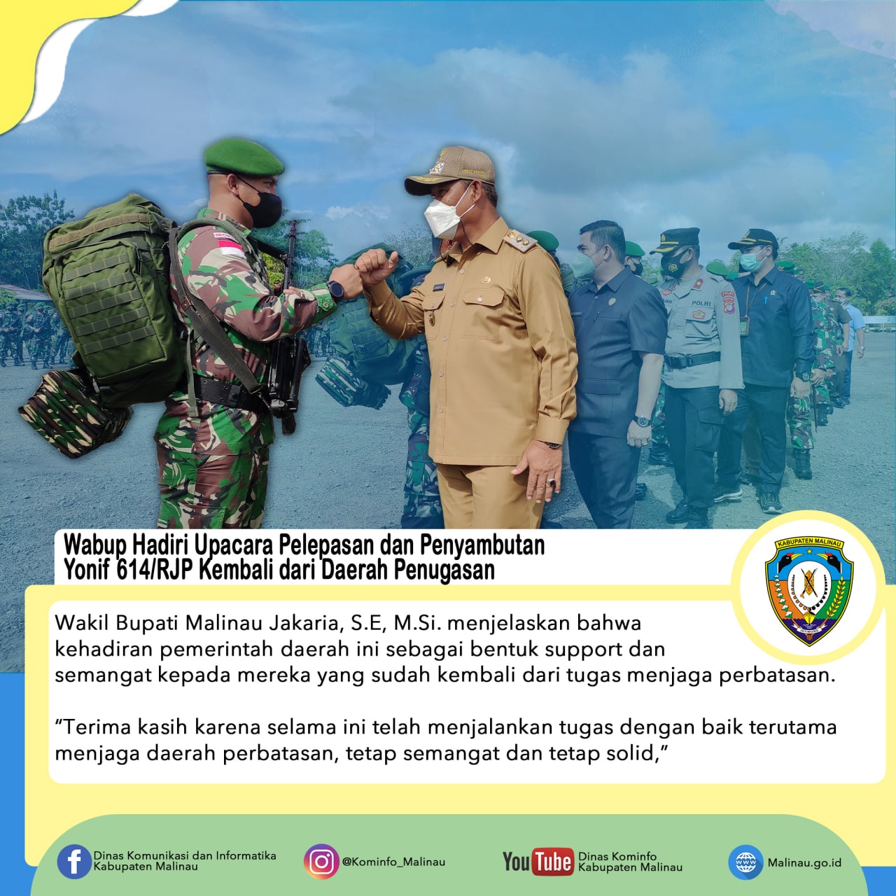 Wabup Hadiri Upacara Pelepasan dan Penyambutan Yonif 614/RJP Kembali dari Daerah Penugasan main image