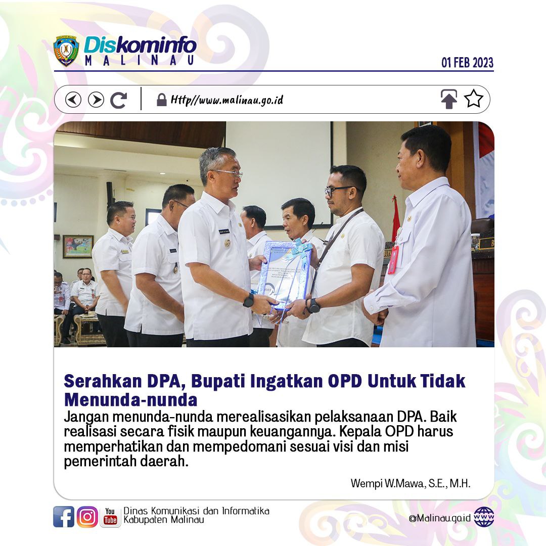 Serahkan DPA 2023, Bupati Ingatkan OPD Untuk Tidak Menunda-nunda main image