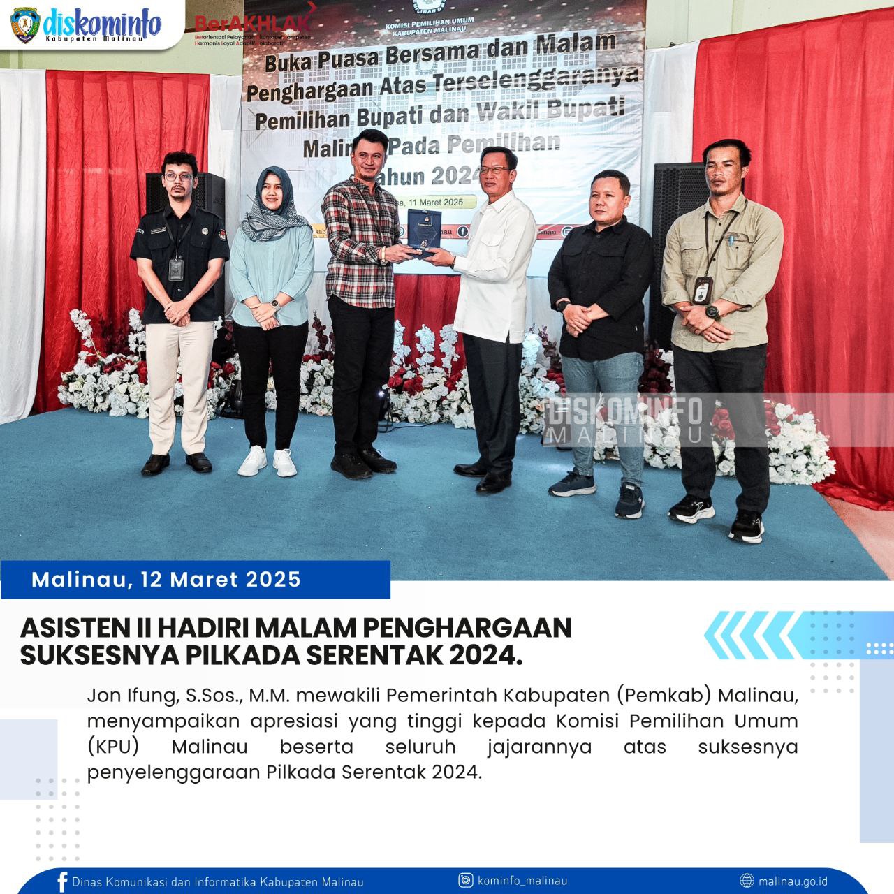 Asisten II Hadiri Malam Penghargaan Suksesnya Pilkada Serentak 2024 main image