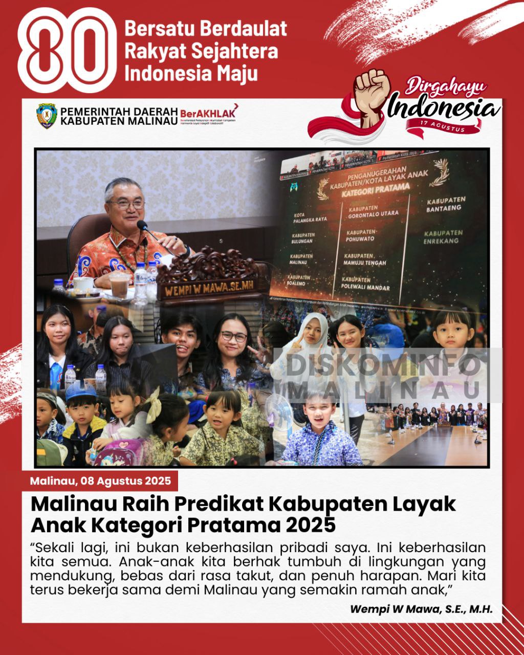 Malinau Raih Predikat Kabupaten Layak Anak Kategori Pratama 2025 main image