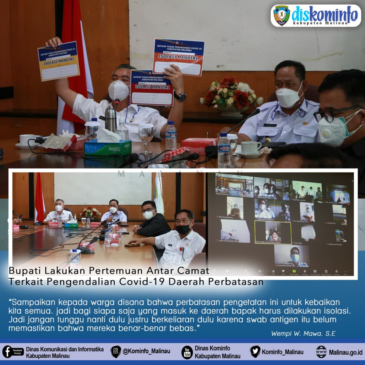 Pengendalian Covid-19 Daerah Perbatasan, Bupati Lakukan Pertemuan Dengan Camat Secara Virtual
