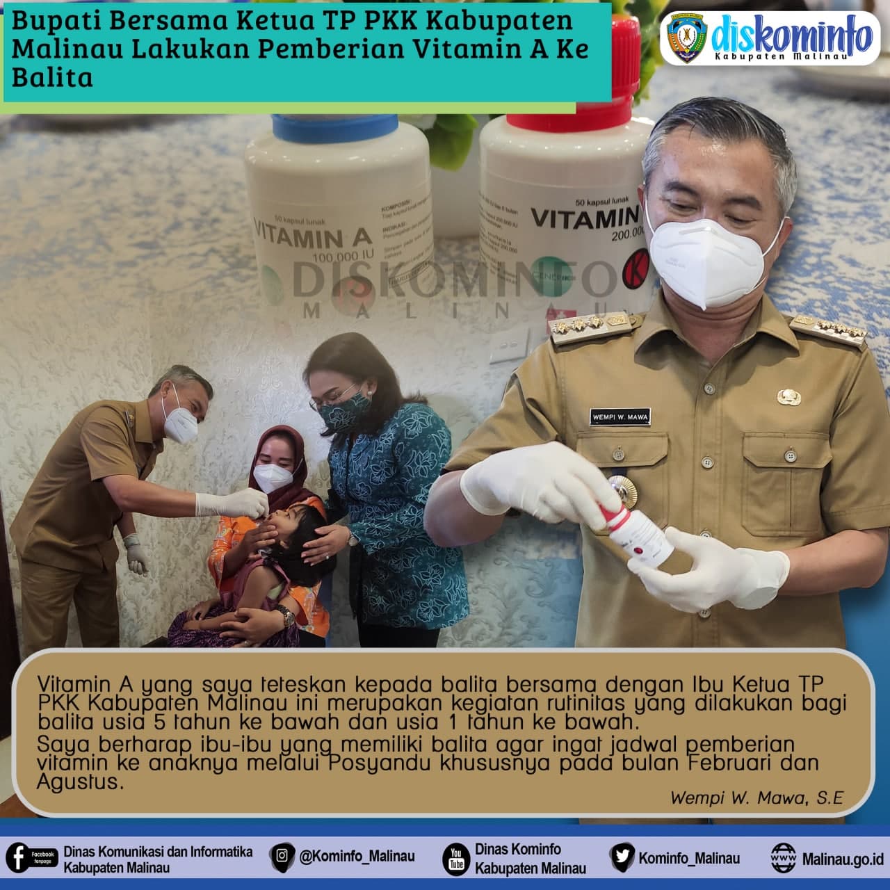 Bupati Bersama Ketua TP PKK Kabupaten Malinau Lakukan Pemberian Vitamin A Ke Balita