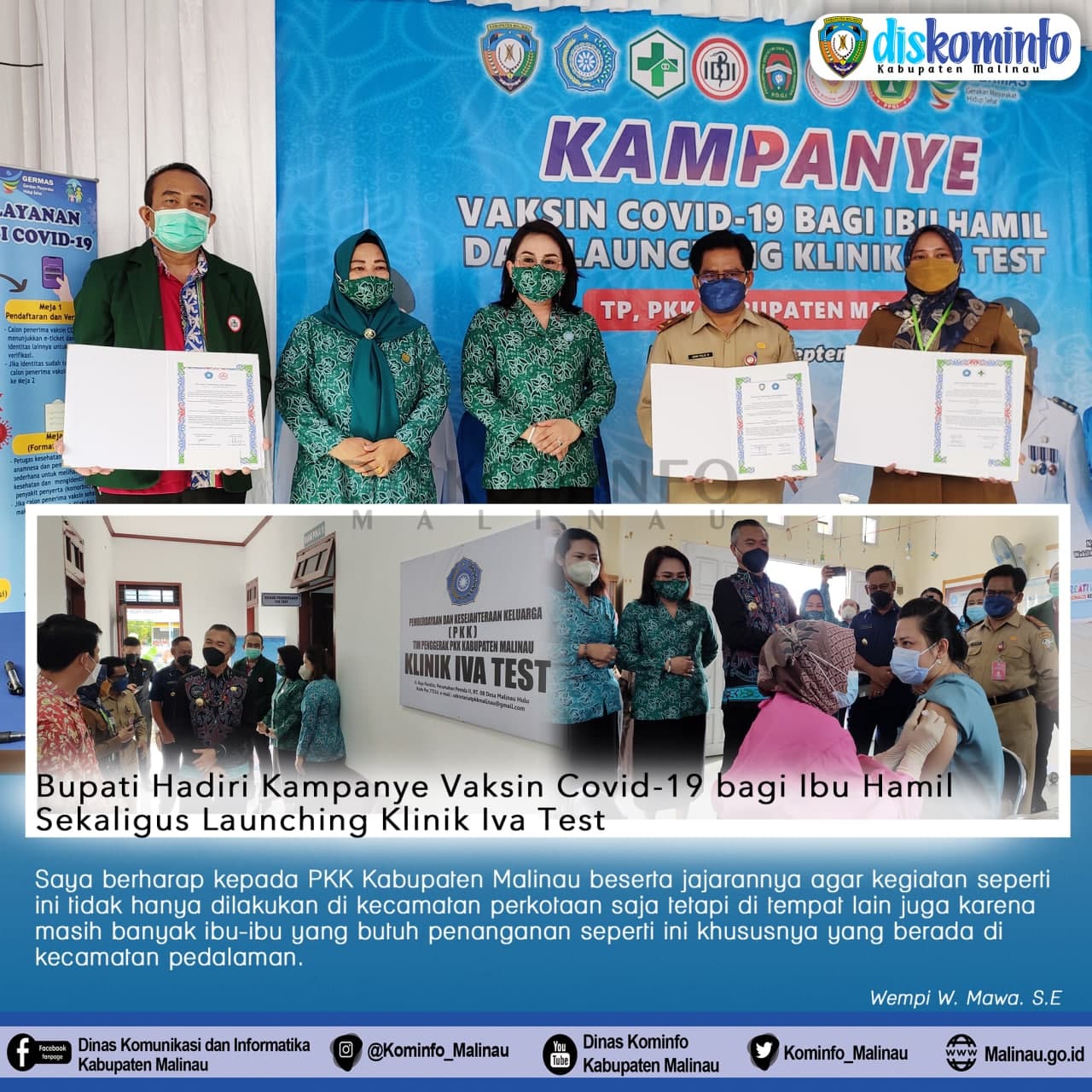 Bupati Hadiri Kampanye Vaksin Covid-19 bagi Ibu Hamil dan Launching Klinik Iva Test