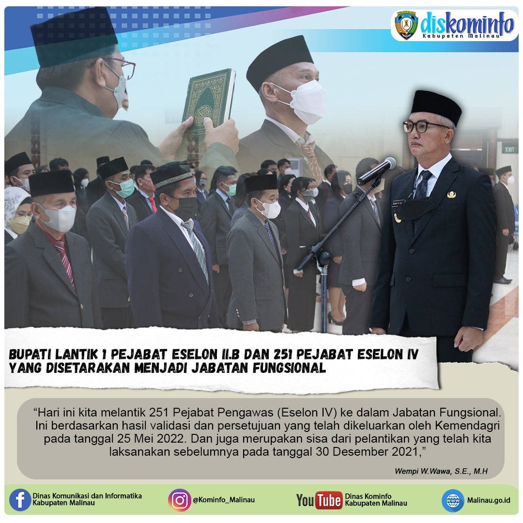 Bupati Lantik 1 Pejabat JPTP Eselon II.b dan 251 Pejabat Eselon IV yang Disetarakan Menjadi Jabatan Fungsional