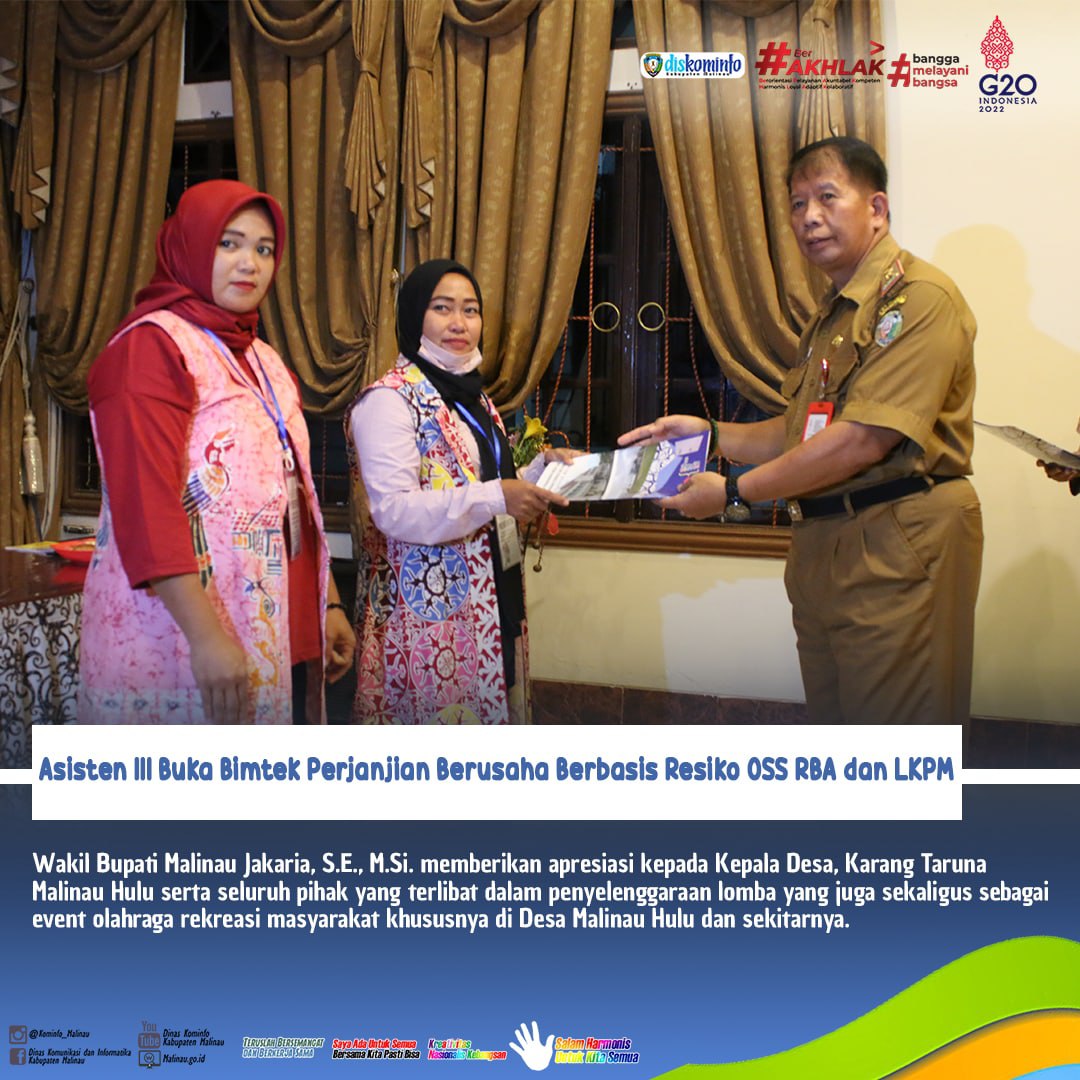 Asisten III Buka Bimtek Perjanjian Berusaha Berbasis Resiko OSS RBA dan LKPM