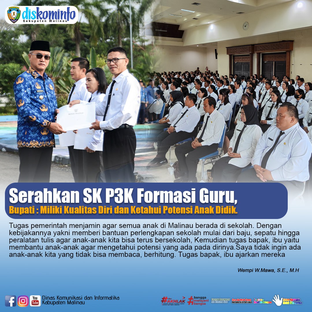 Serahkan SK P3K Formasi Guru, Bupati : Miliki Kualitas Diri dan Ketahui Potensi Anak Didik.