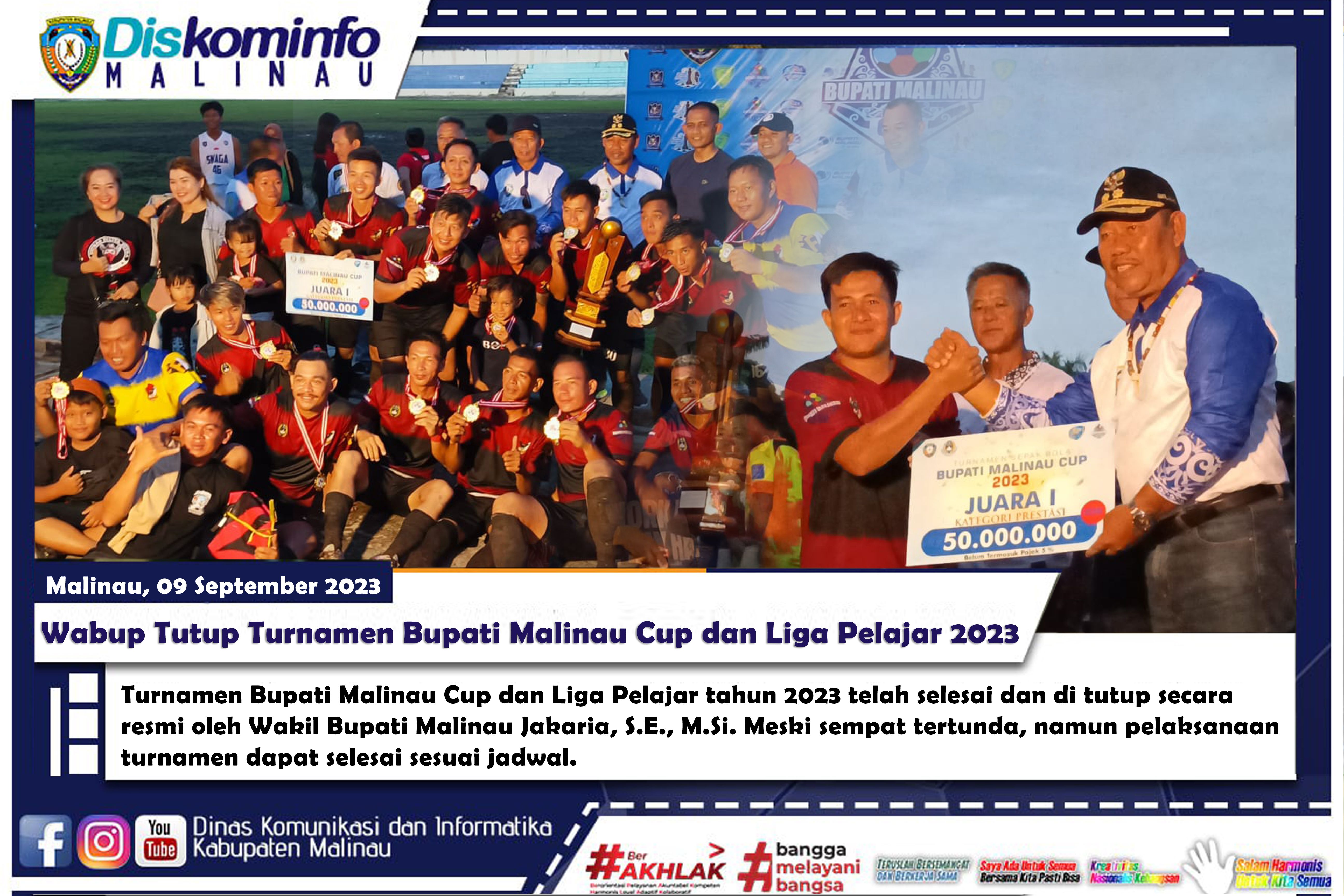Wabup Tutup Turnamen Bupati Malinau Cup dan Liga Pelajar 2023