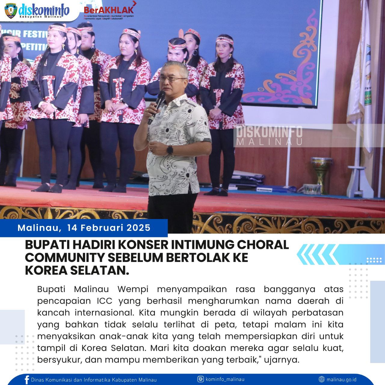Bupati Hadiri Konser Intimung Choral Community Sebelum Bertolak ke Korea Selatan