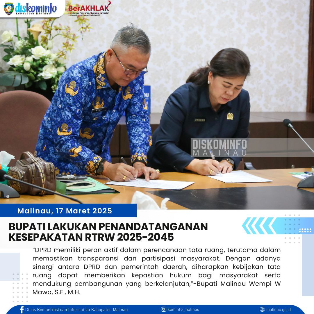 Mendukung Pembangunan Berkelanjutan, Bupati Tandatangani Kesepakatan RTRW 2025-2045