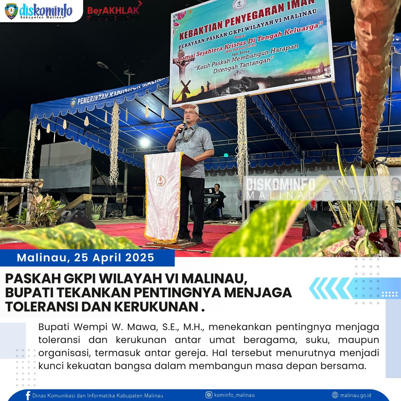 Paskah GKPI Wilayah VI Malinau, Bupati Tekankan Pentingnya Menjaga Toleransi dan Kerukunan
