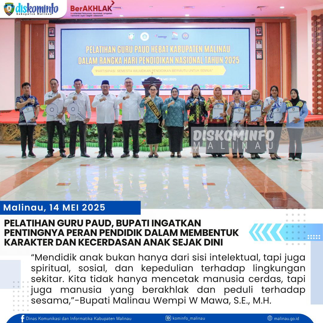 Pelatihan Guru PAUD, Bupati Ingatkan Pentingnya Peran Pendidik Dalam Membentuk Karakter dan Kecerdasan Anak Sejak Dini