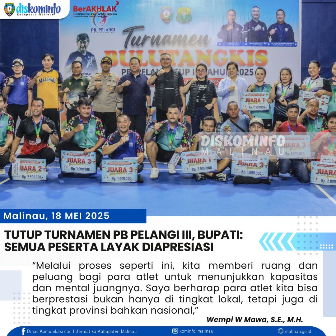 Tutup Turnamen PB Pelangi III, Bupati: Semua Peserta Layak Diapresiasi