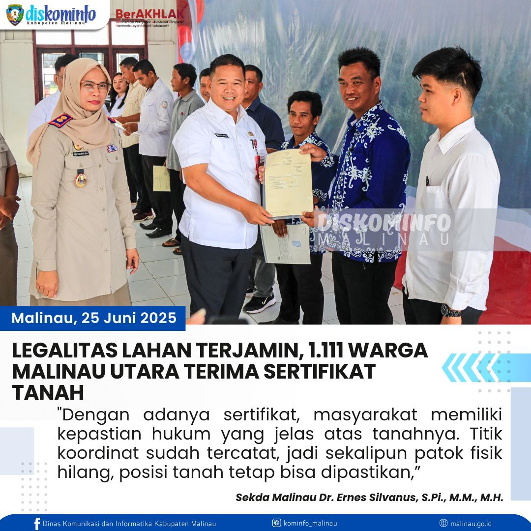 Legalitas Lahan Terjamin, 1.111 Warga Malinau Utara Terima Sertifikat Tanah