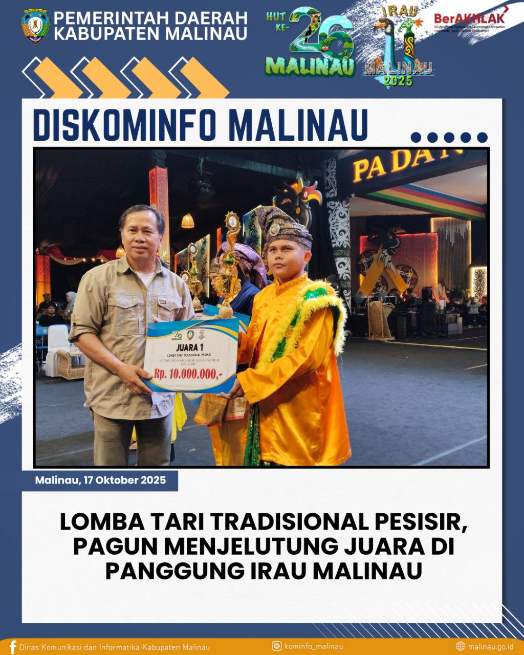 Lomba Tari Tradisional Pesisir, Pagun Menjelutung Juara di Panggung IRAU Malinau
