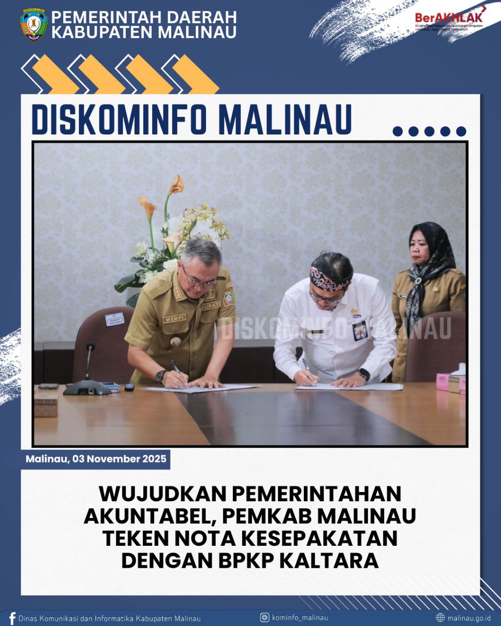 Wujudkan Pemerintahan Akuntabel, Pemkab Malinau Teken Nota Kesepakatan dengan BPKP Kaltara