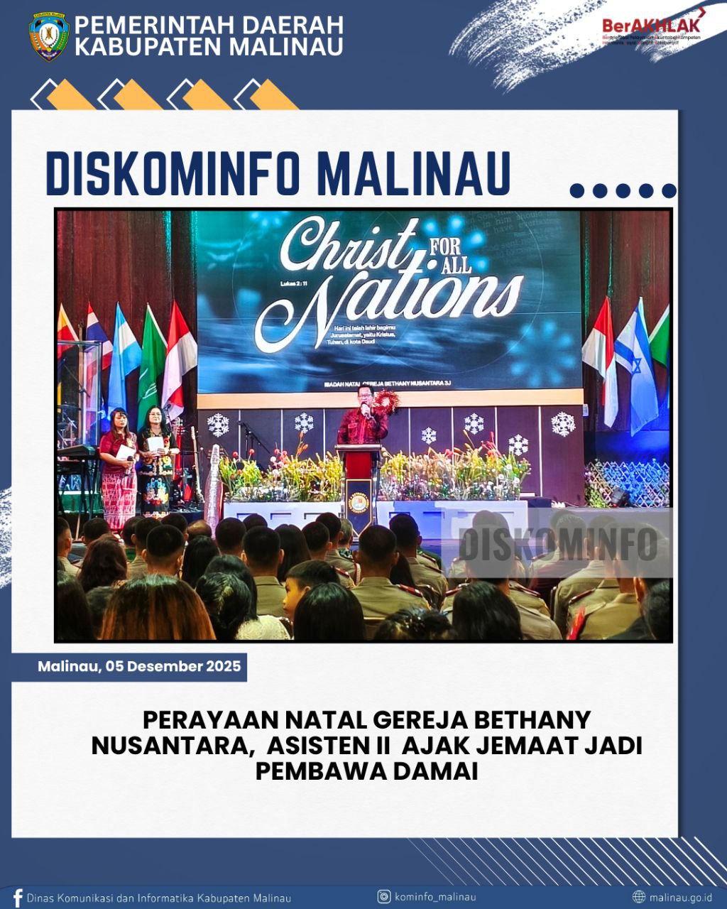 Perayaan Natal Gereja Bethany Nusantara, Asisten II Ajak Jemaat Jadi Pembawa Damai