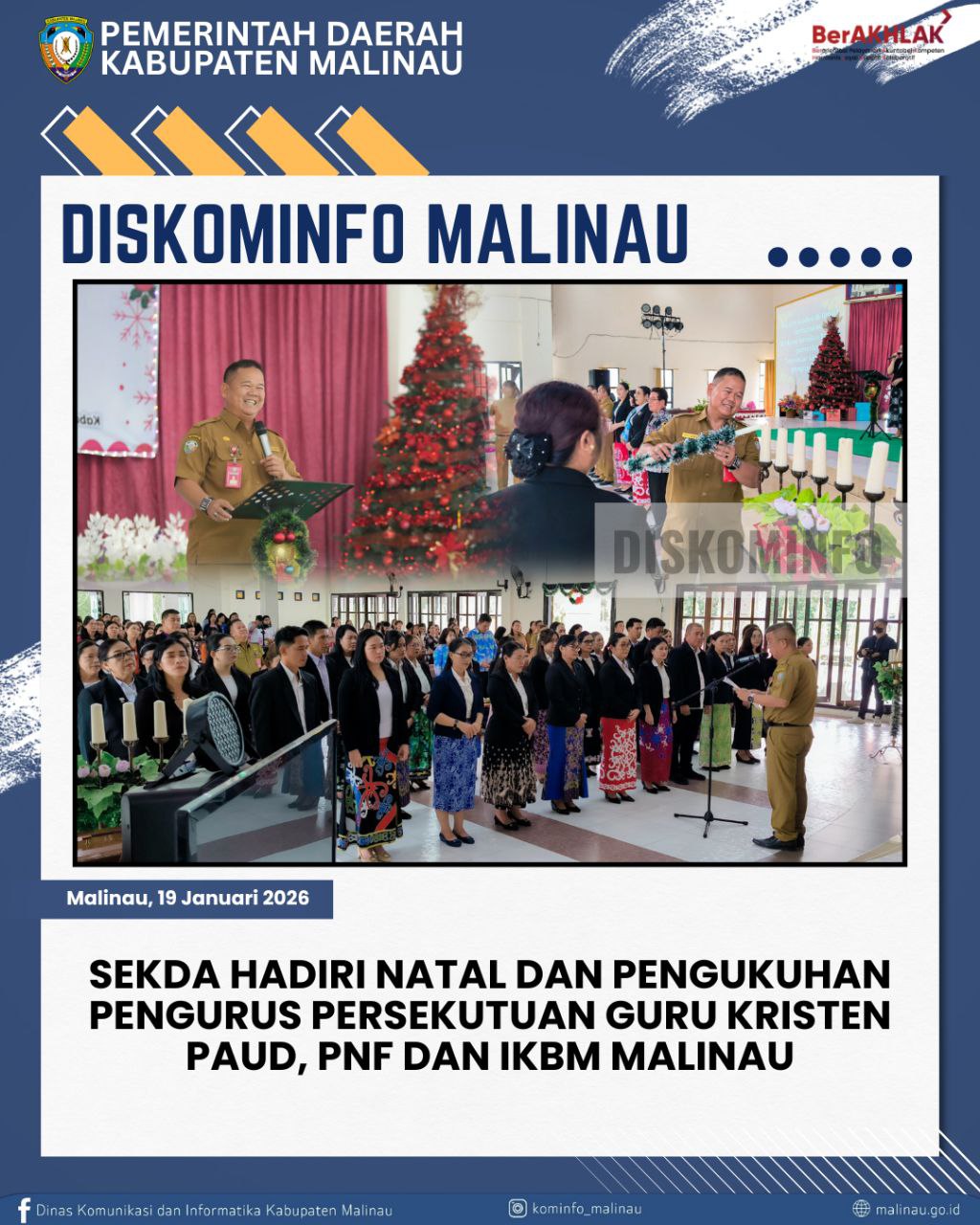 Sekda Hadiri Natal dan Pengukuhan Pengurus Persekutuan Guru Kristen PAUD, PNF dan IKBM Malinau
