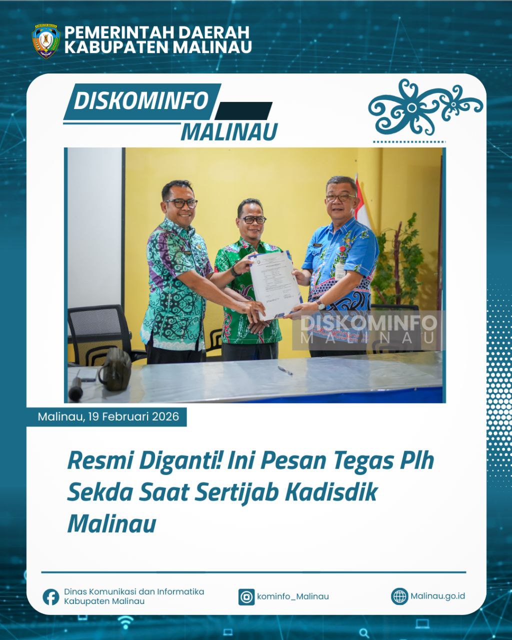 Resmi Diganti! Ini Pesan Tegas Plh Sekda Saat Sertijab Kadisdik Malinau