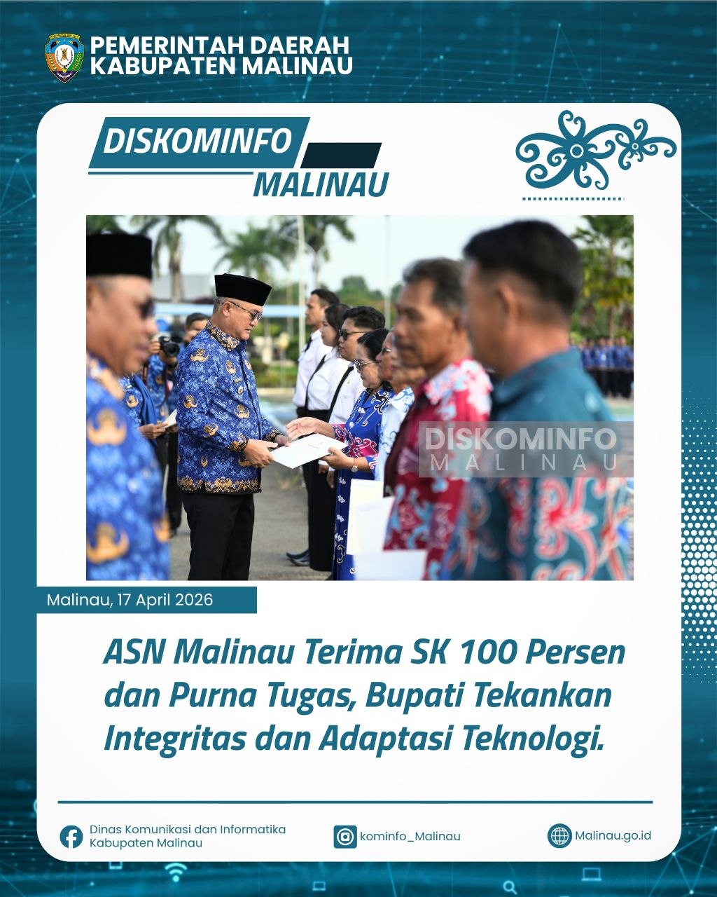 ASN Malinau Terima SK 100 Persen dan Purna Tugas, Bupati Tekankan Integritas dan Adaptasi Teknologi