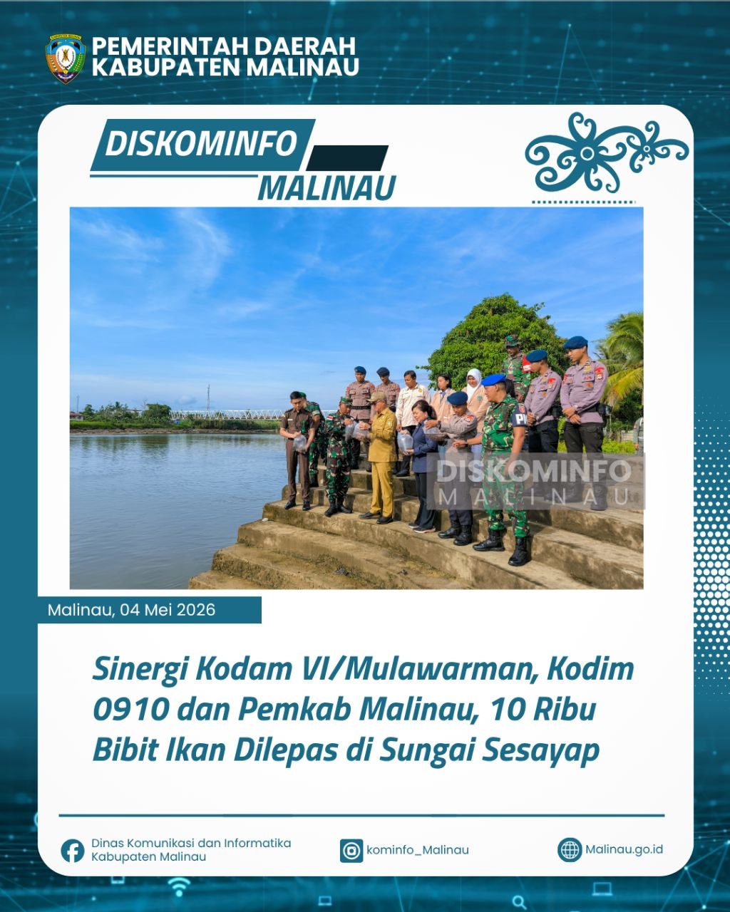 Sinergi Kodam VI/Mulawarman, Kodim 0910 dan Pemkab Malinau, 10 Ribu Bibit Ikan Dilepas di Sungai Sesayap