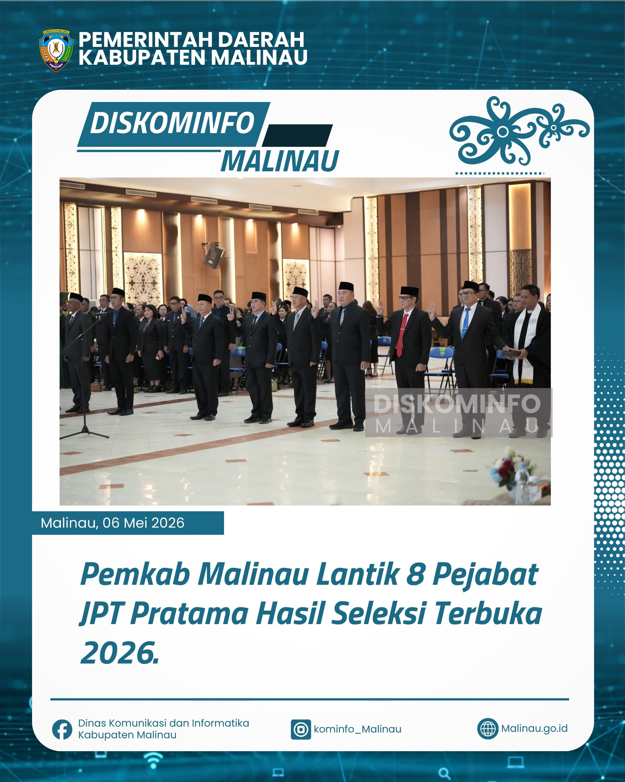 Pemkab Malinau Lantik 8 Pejabat JPT Pratama Hasil Seleksi Terbuka 2026.