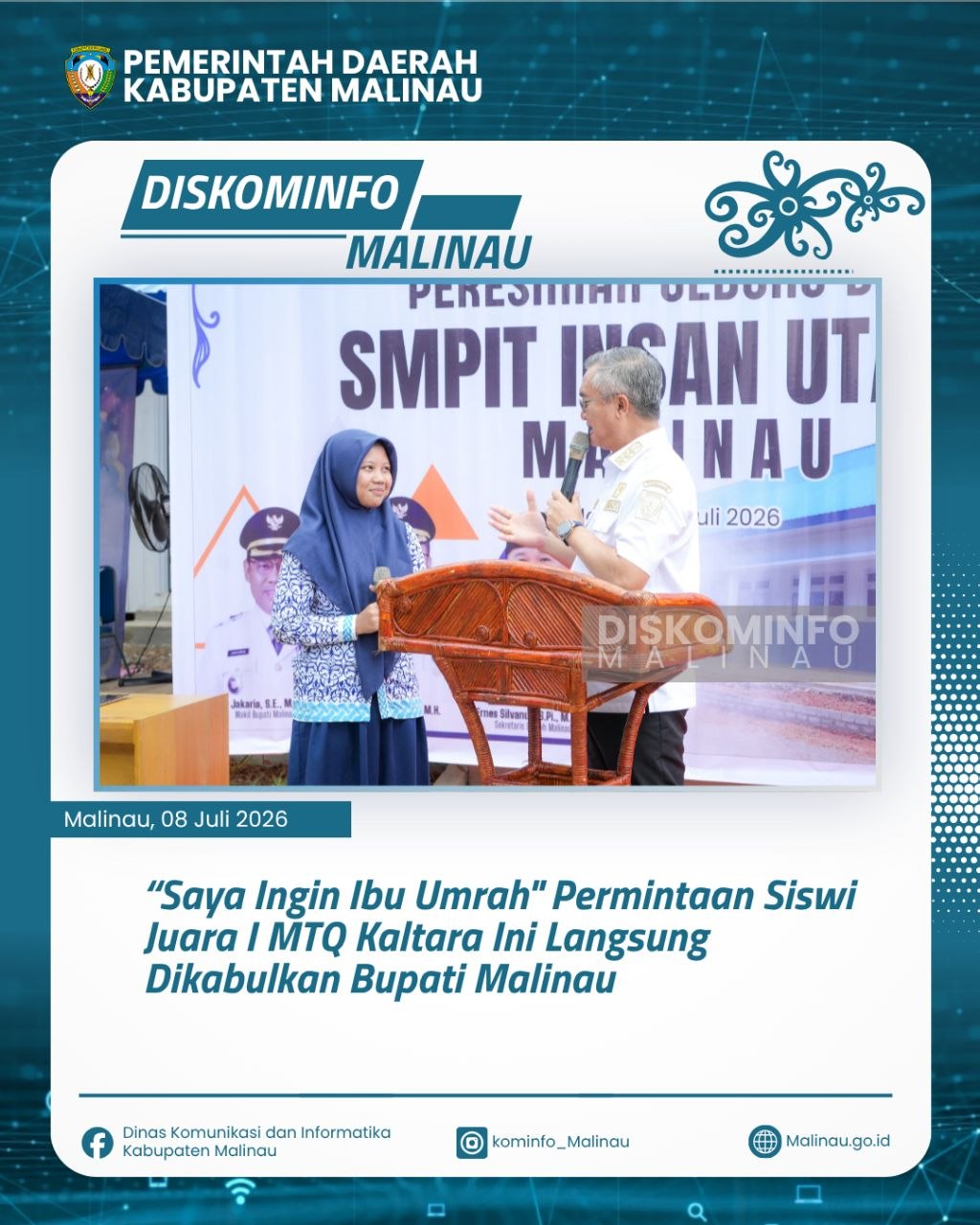 “Saya Ingin Ibu Umrah" Permintaan Siswi Juara I MTQ Kaltara Langsung Dikabulkan Bupati Malinau