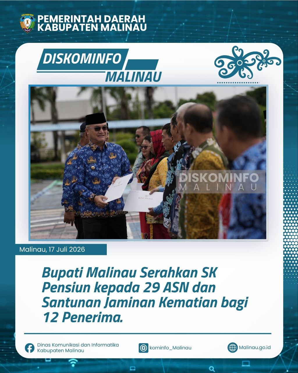Bupati Malinau Serahkan SK Pensiun kepada 29 ASN dan Santunan Jaminan Kematian bagi 12 Penerima