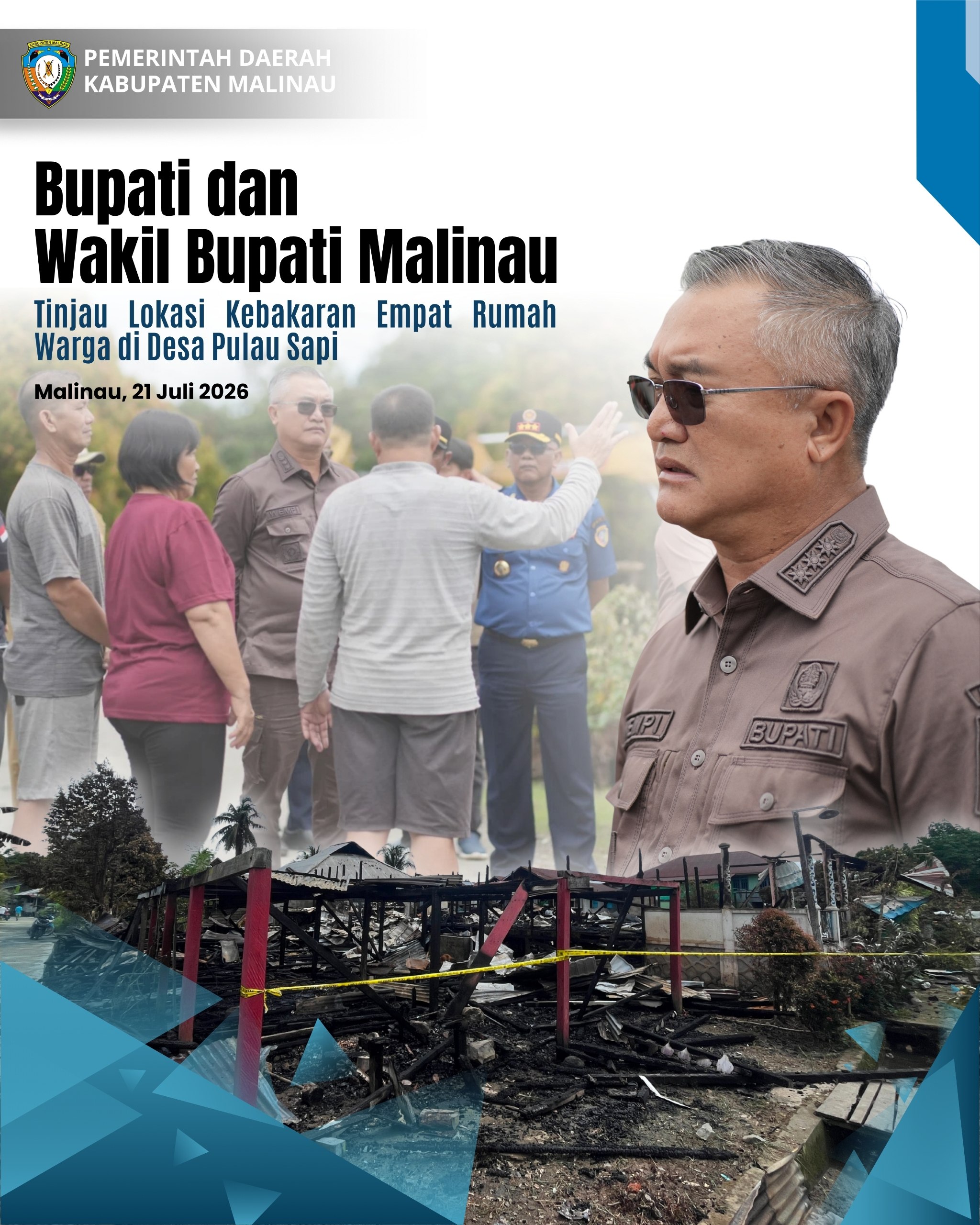 ‎Bupati dan Wakil Bupati Malinau Tinjau Lokasi Kebakaran 4 Rumah Warga di Desa Pulau Sapi ‎