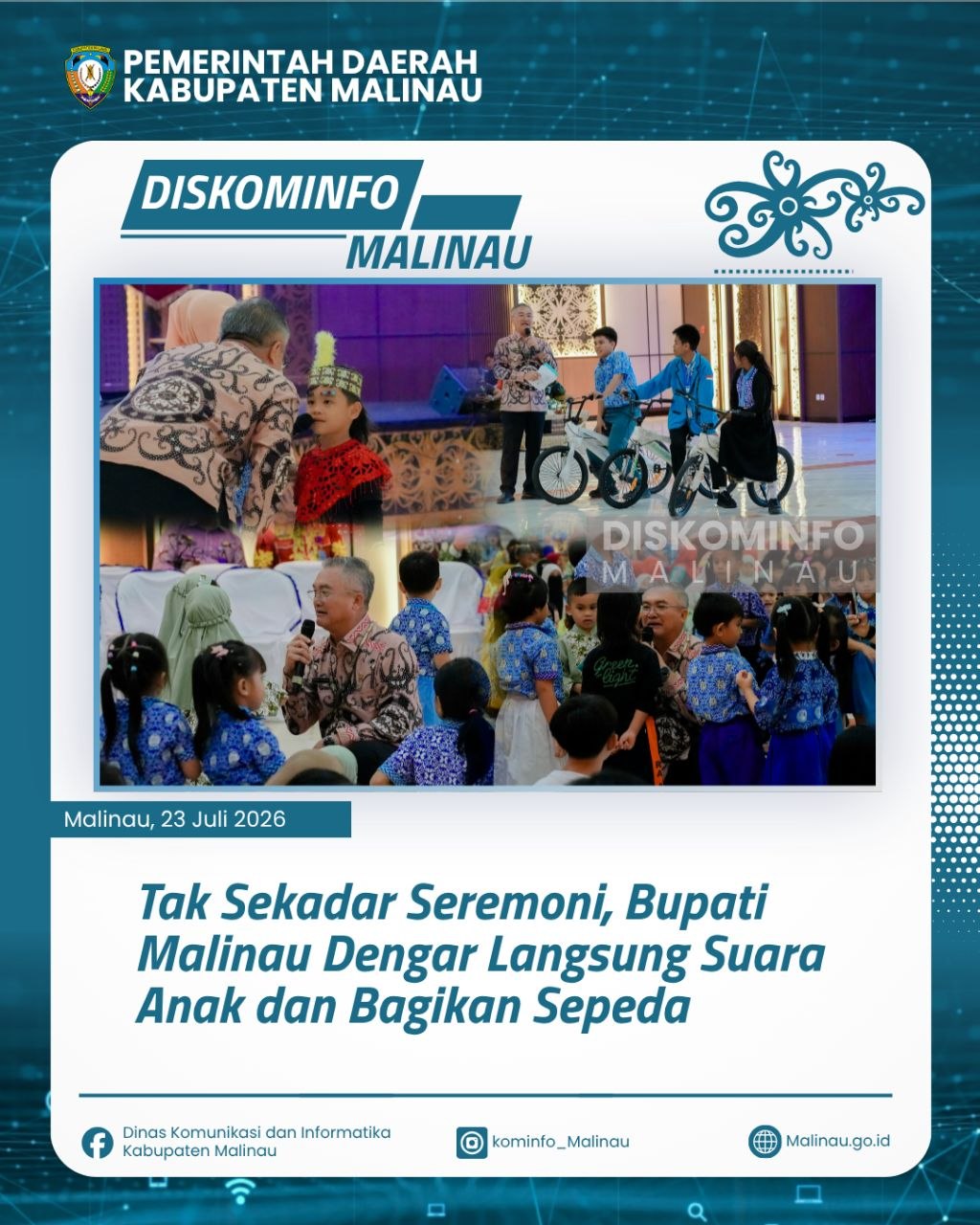 Tak Sekadar Seremoni, Bupati Malinau Dengar Langsung Suara Anak dan Bagikan Sepeda