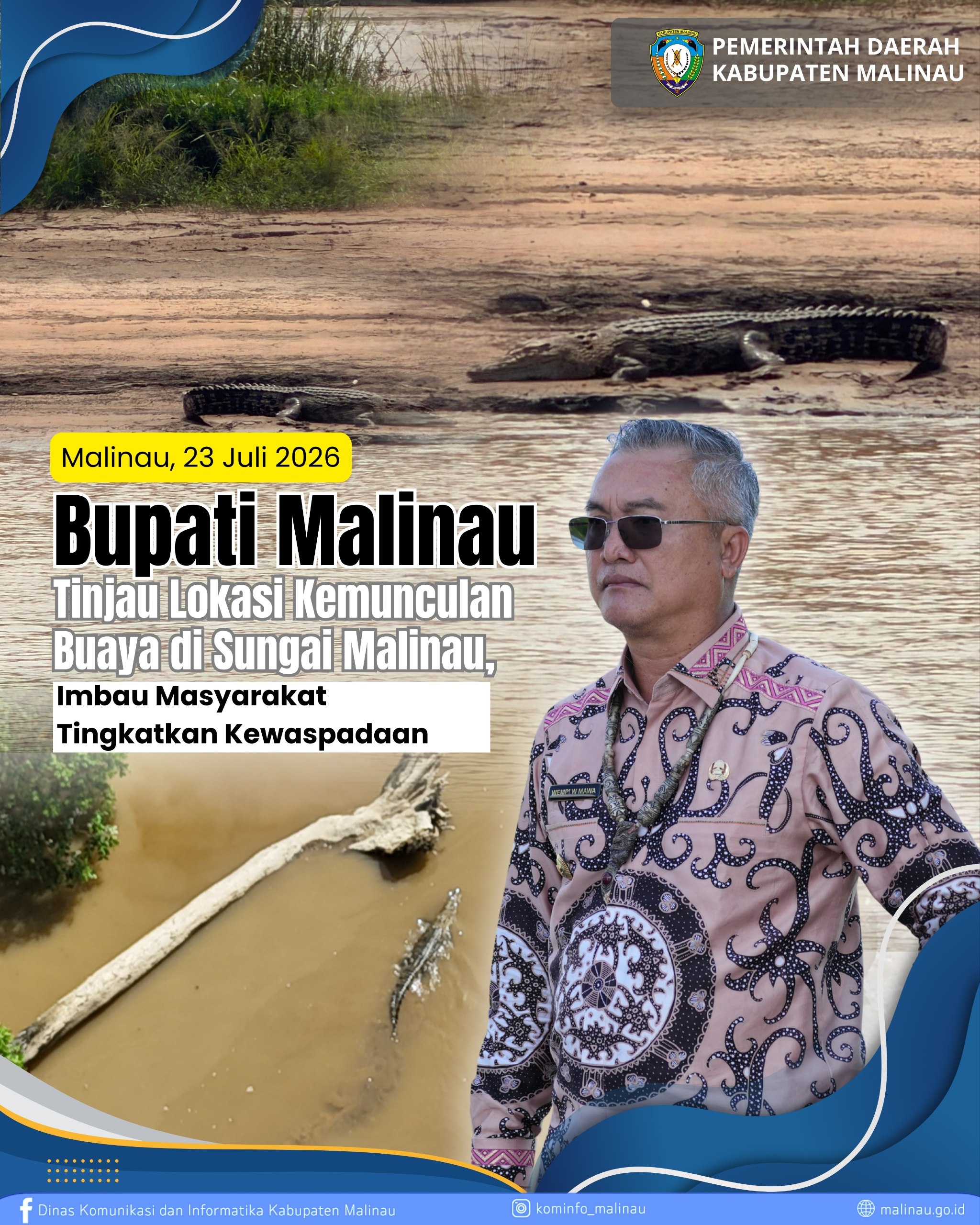 Bupati Malinau Tinjau Lokasi Kemunculan Buaya di Sungai Malinau, Imbau Masyarakat Tingkatkan Kewaspadaan