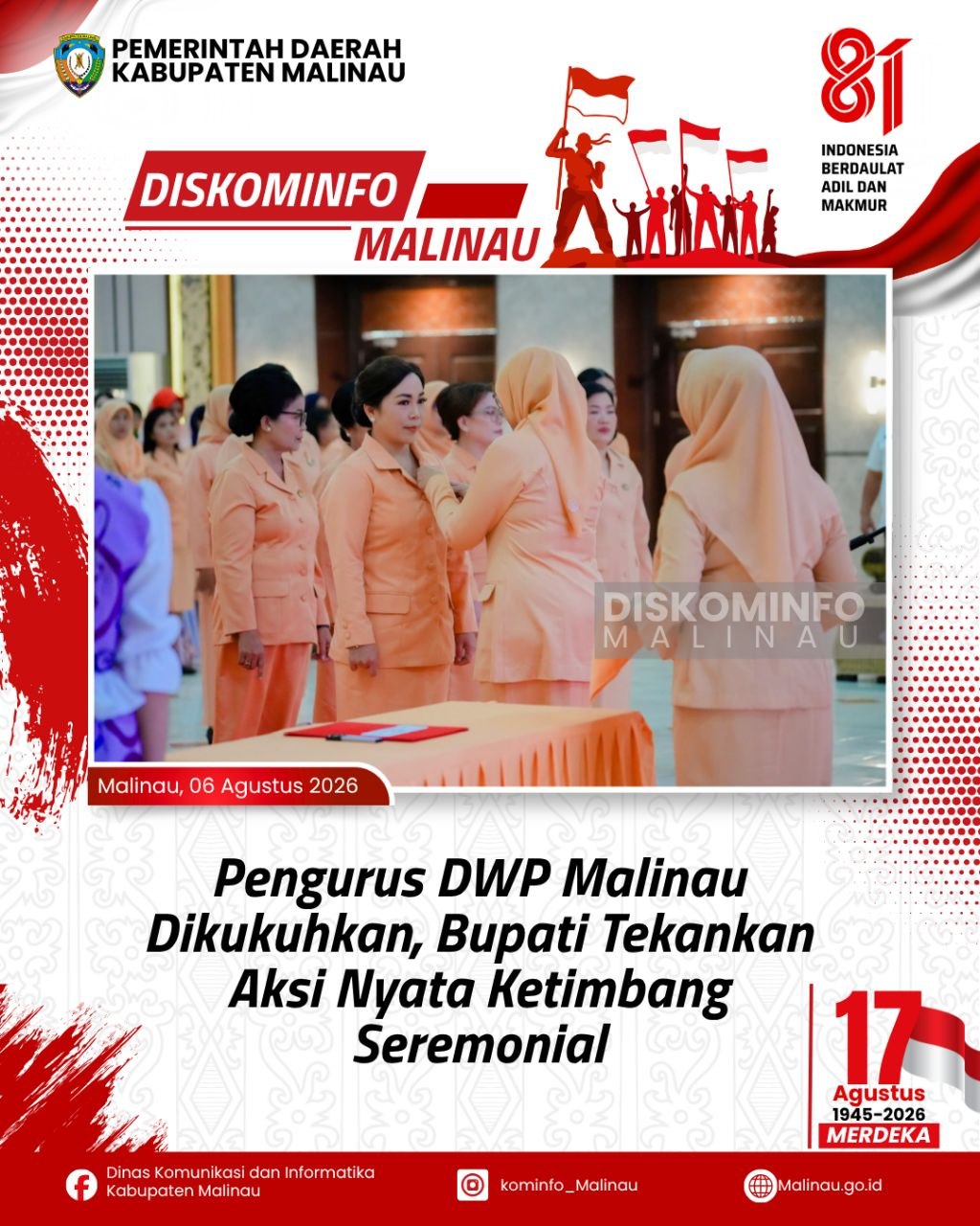 Pengurus DWP Malinau Dikukuhkan, Bupati Tekankan Aksi Nyata Ketimbang Seremonial