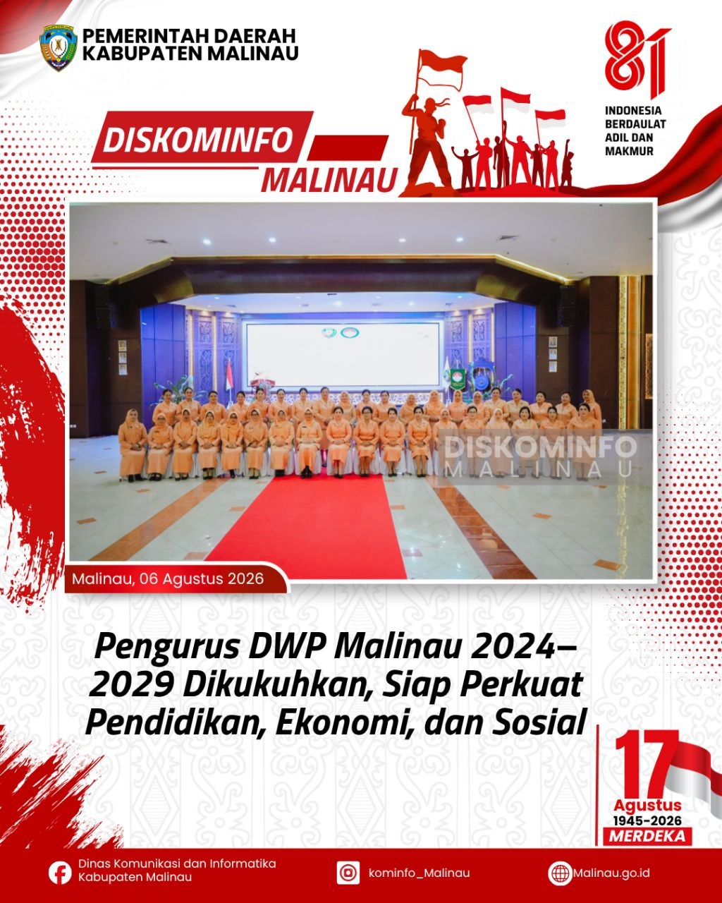 Pengurus DWP Malinau 2024–2029 Dikukuhkan, Siap Perkuat Pendidikan, Ekonomi, dan Sosial