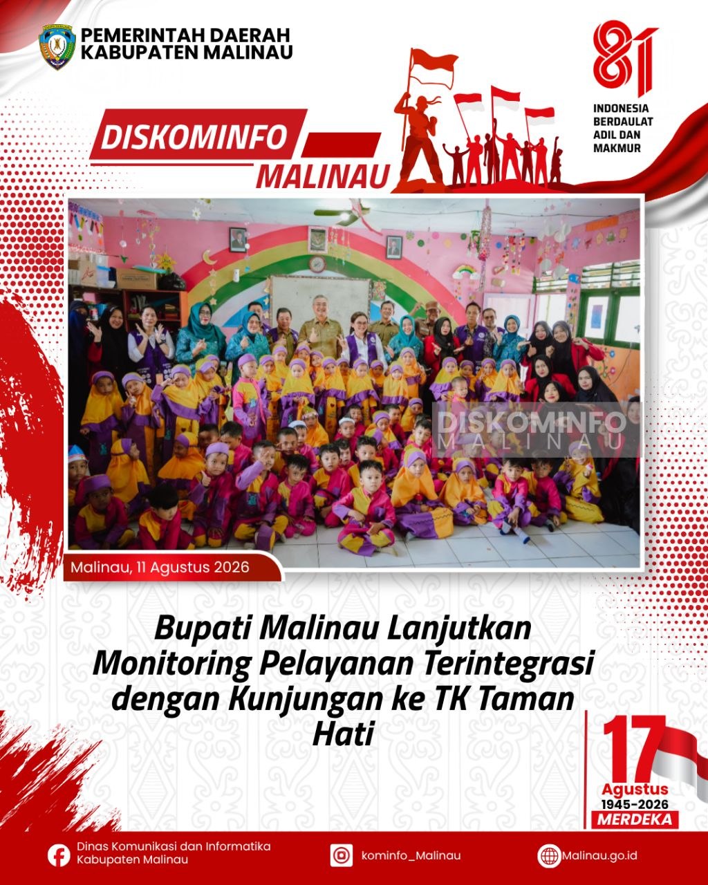 Bupati Malinau Lanjutkan Monitoring Pelayanan Terintegrasi dengan Kunjungan ke TK Taman Hati