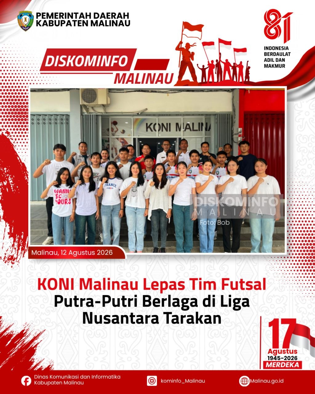 KONI Malinau Lepas Tim Futsal Putra-Putri Berlaga di Liga Nusantara Tarakan