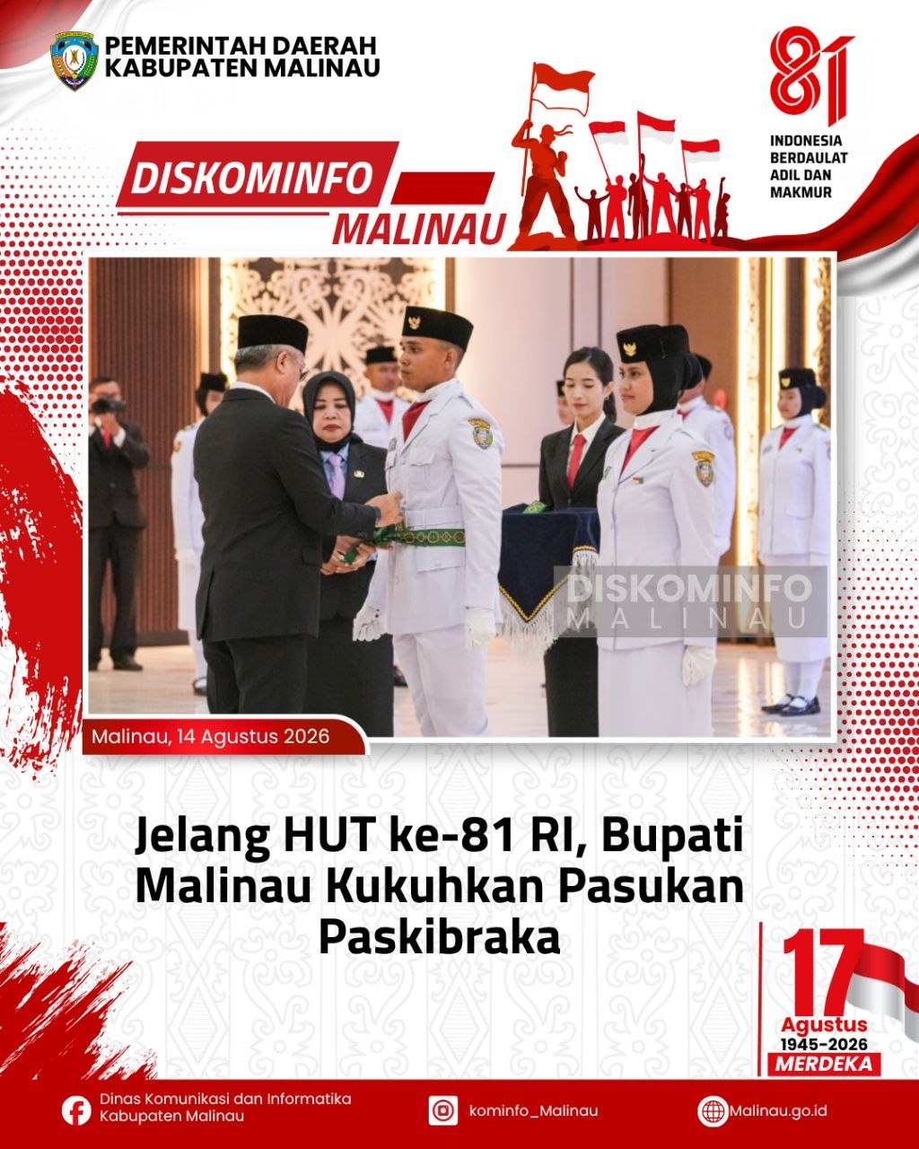 Jelang HUT ke-81 RI, Bupati Malinau Kukuhkan Pasukan Paskibraka