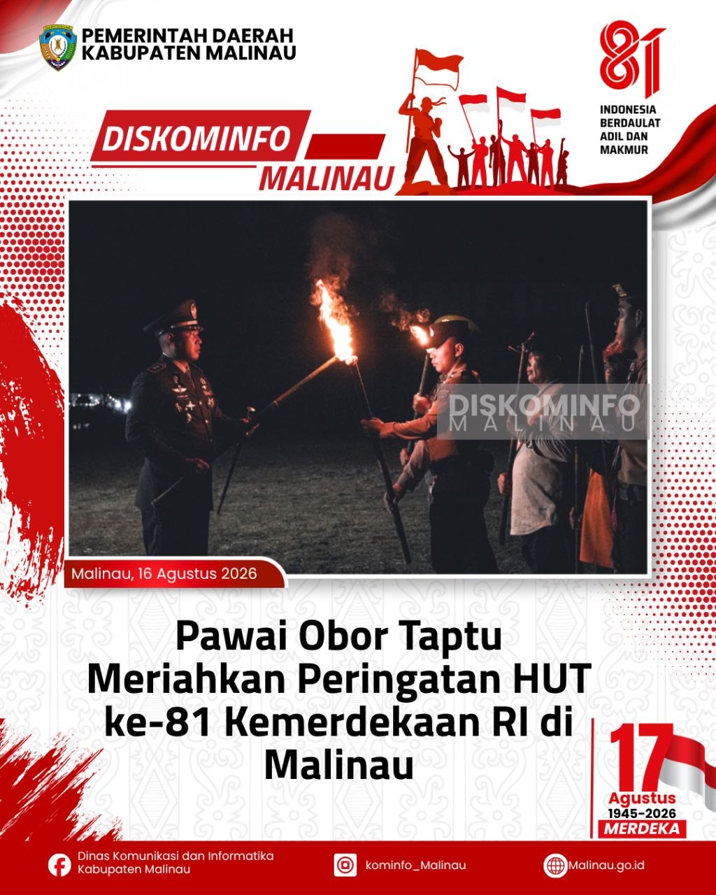 Pawai Obor Taptu Meriahkan Peringatan HUT ke-81 Kemerdekaan RI di Malinau