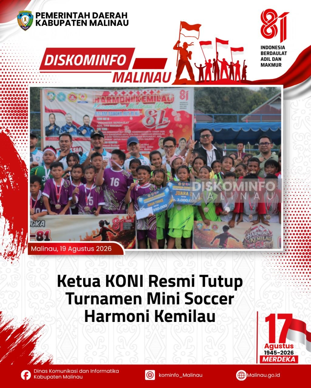 Ketua KONI Resmi Tutup Turnamen Mini Soccer Harmoni Kemilau