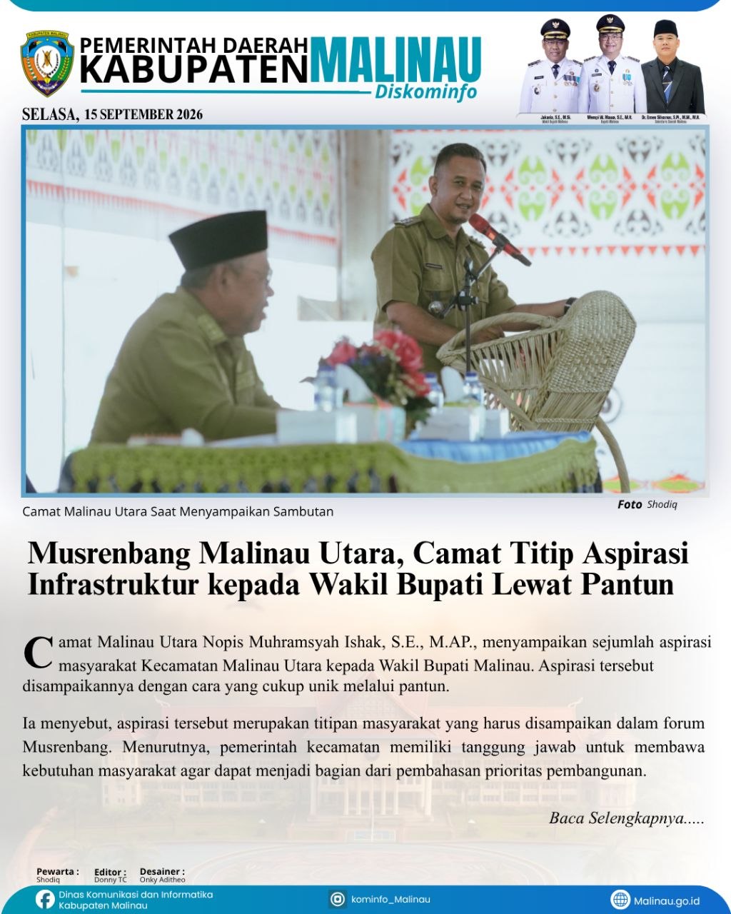 Musrenbang Malinau Utara, Camat Titip Aspirasi Infrastruktur kepada Wakil Bupati Lewat Pantun