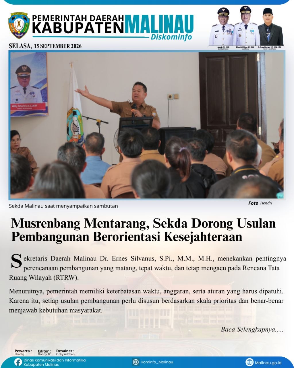 Musrenbang Mentarang, Sekda Dorong Usulan Pembangunan Berorientasi Kesejahteraan