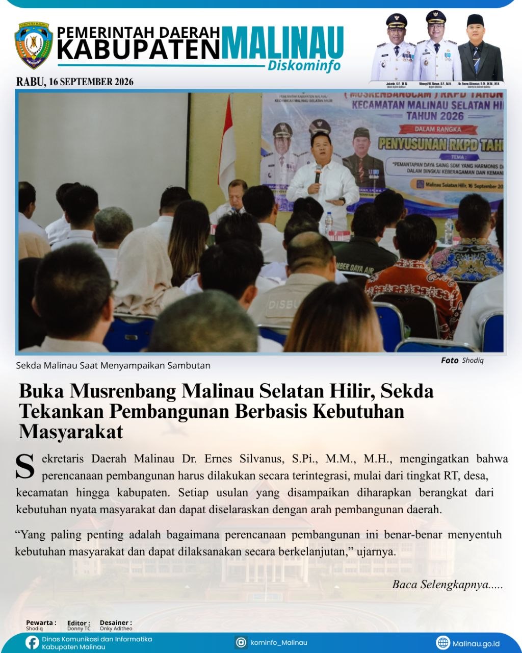 Buka Musrenbang Malinau Selatan Hilir, Sekda Tekankan Pembangunan Berbasis Kebutuhan Masyarakat