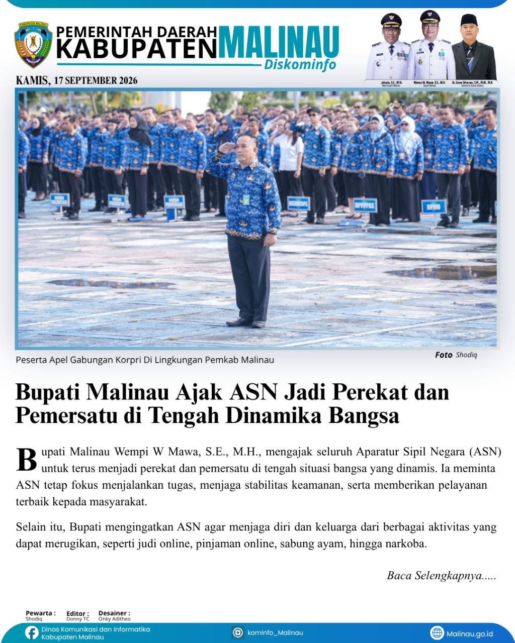 Bupati Malinau Ajak ASN Jadi Perekat dan Pemersatu di Tengah Dinamika Bangsa