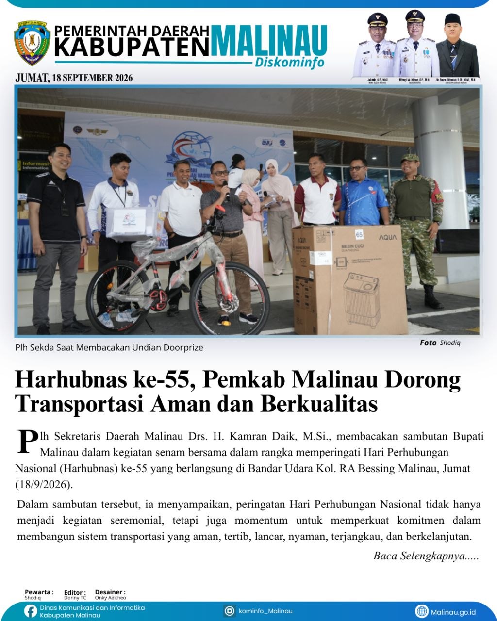 Harhubnas ke-55, Pemkab Malinau Dorong Transportasi Aman dan Berkualitas
