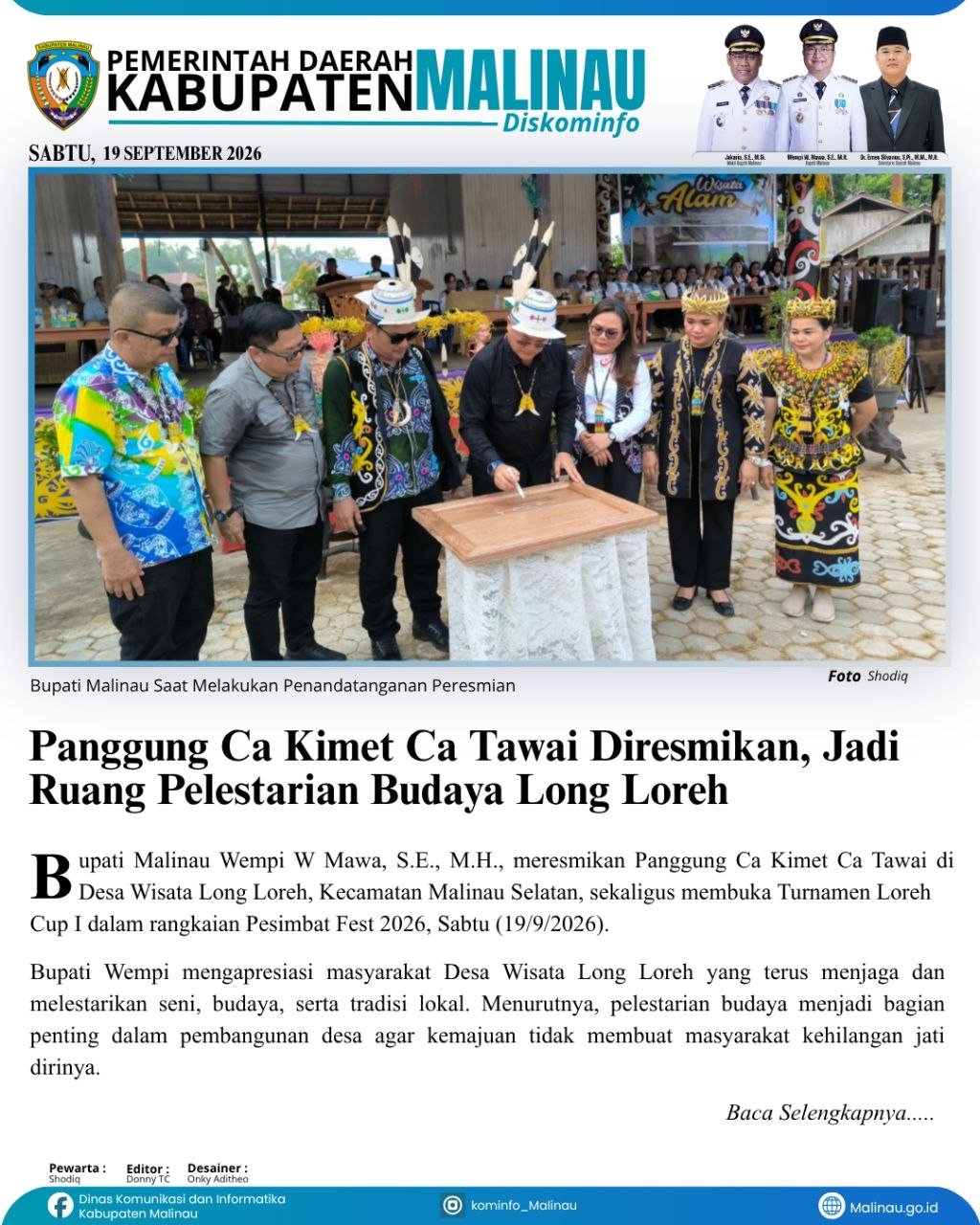 Panggung Ca Kimet Ca Tawai Diresmikan, Jadi Ruang Pelestarian Budaya Long Loreh