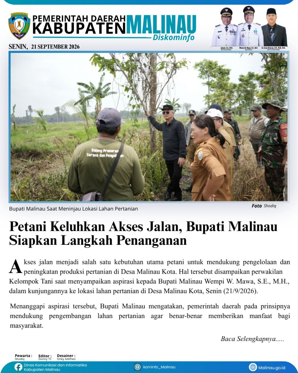 Petani Keluhkan Akses Jalan, Bupati Malinau Siapkan Langkah Penanganan