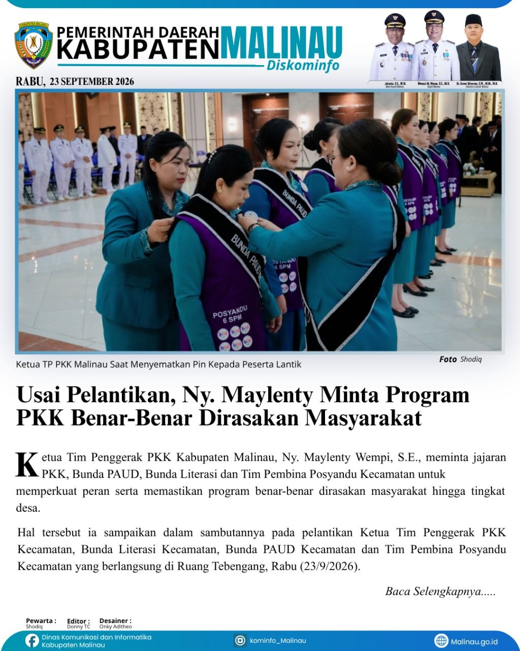 Usai Pelantikan, Ny. Maylenty Minta Program PKK Benar-Benar Dirasakan Masyarakat