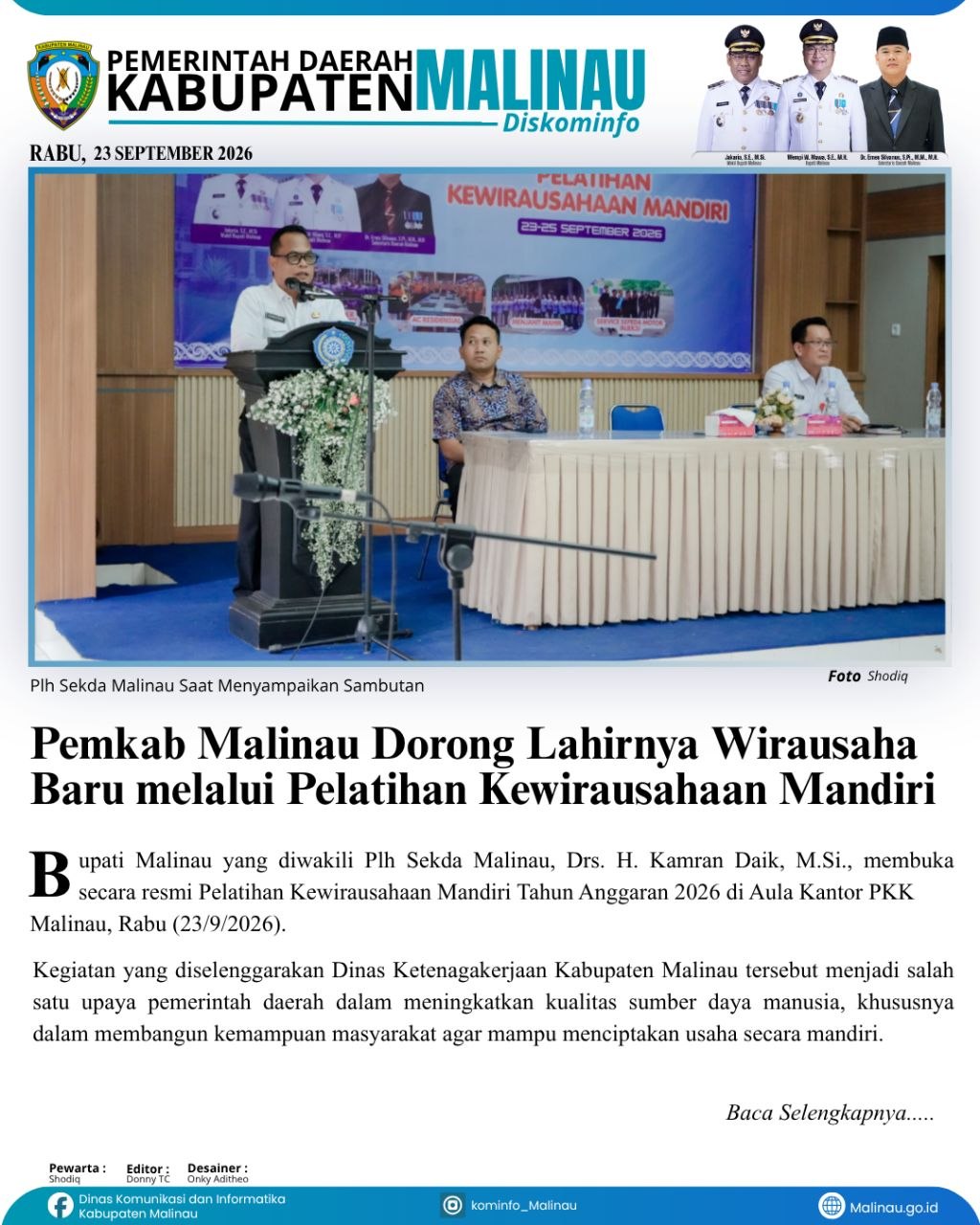 Pemkab Malinau Dorong Lahirnya Wirausaha Baru melalui Pelatihan Kewirausahaan Mandiri