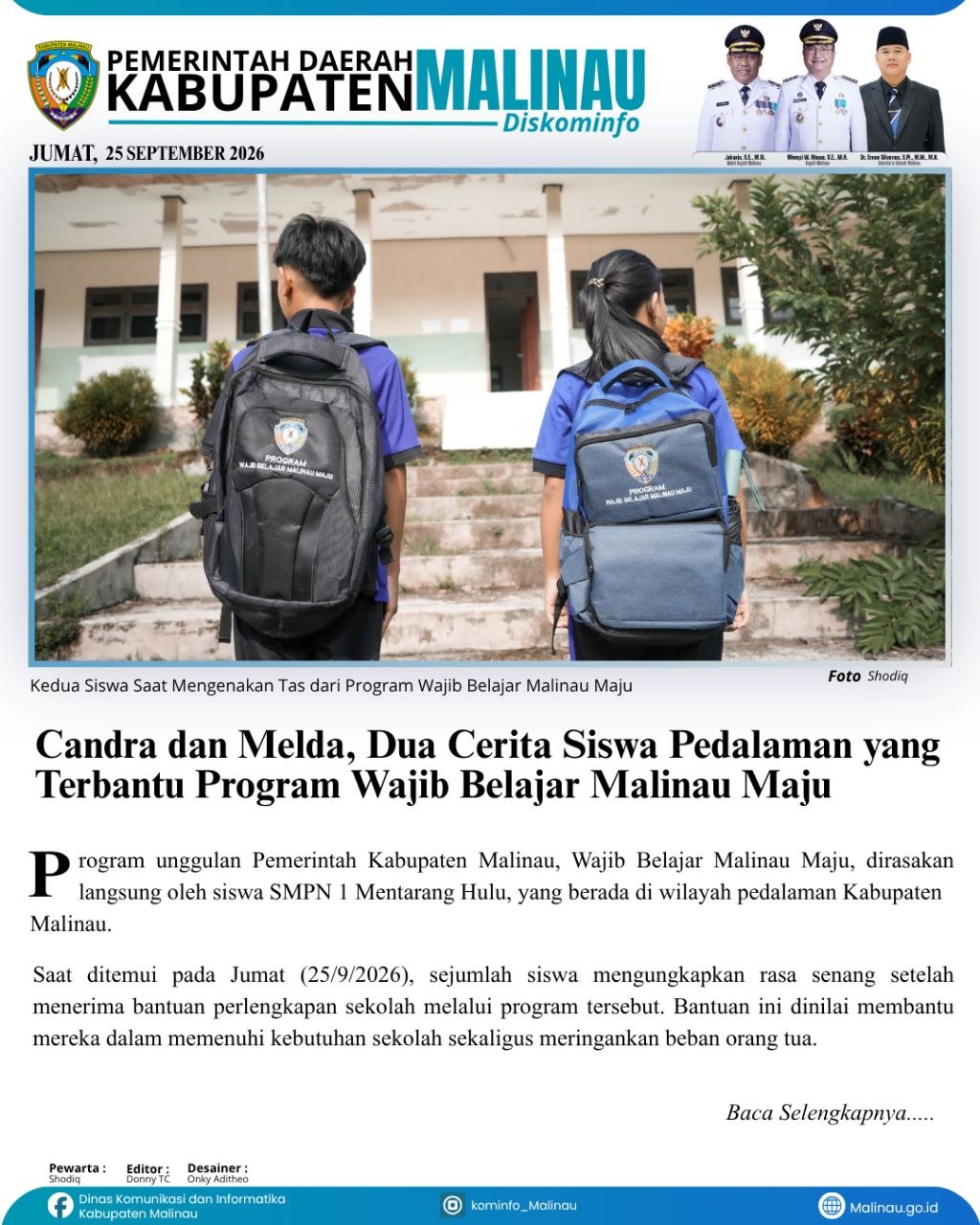 Candra dan Melda, Dua Cerita Siswa Pedalaman yang Terbantu Program Wajib Belajar Malinau Maju