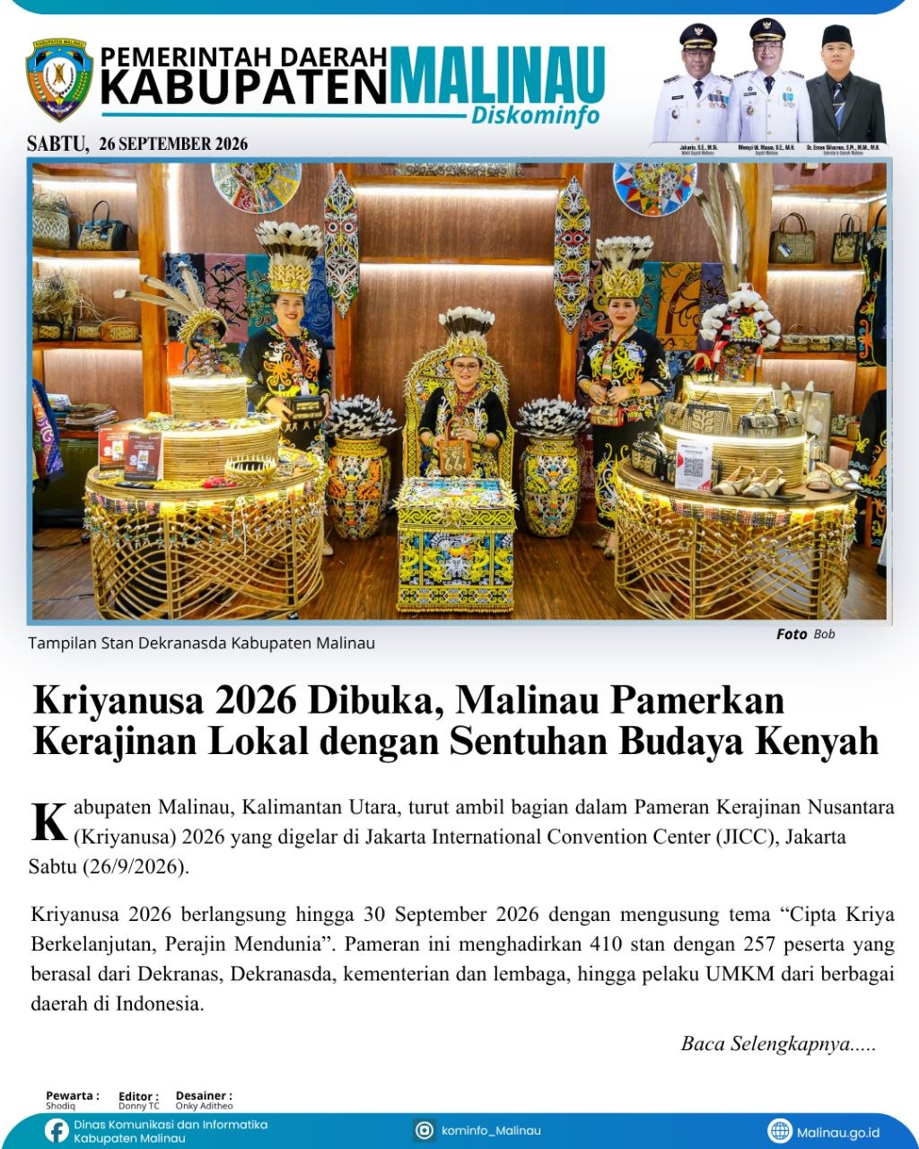 Kriyanusa 2026 Dibuka, Malinau Pamerkan Kerajinan Lokal dengan Sentuhan Budaya Kenyah