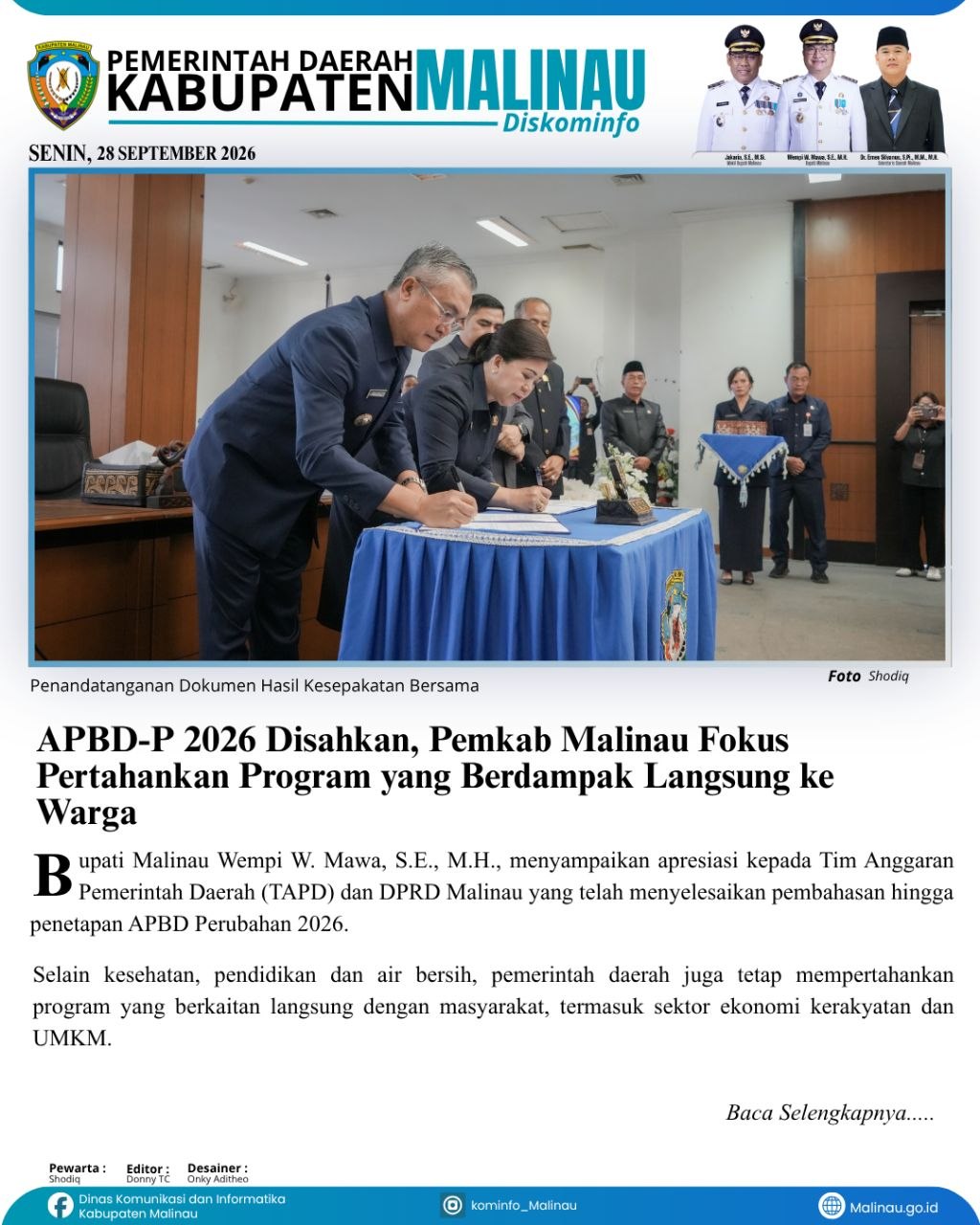 APBD-P 2026 Disahkan, Pemkab Malinau Fokus Pertahankan Program yang Berdampak Langsung ke Warga