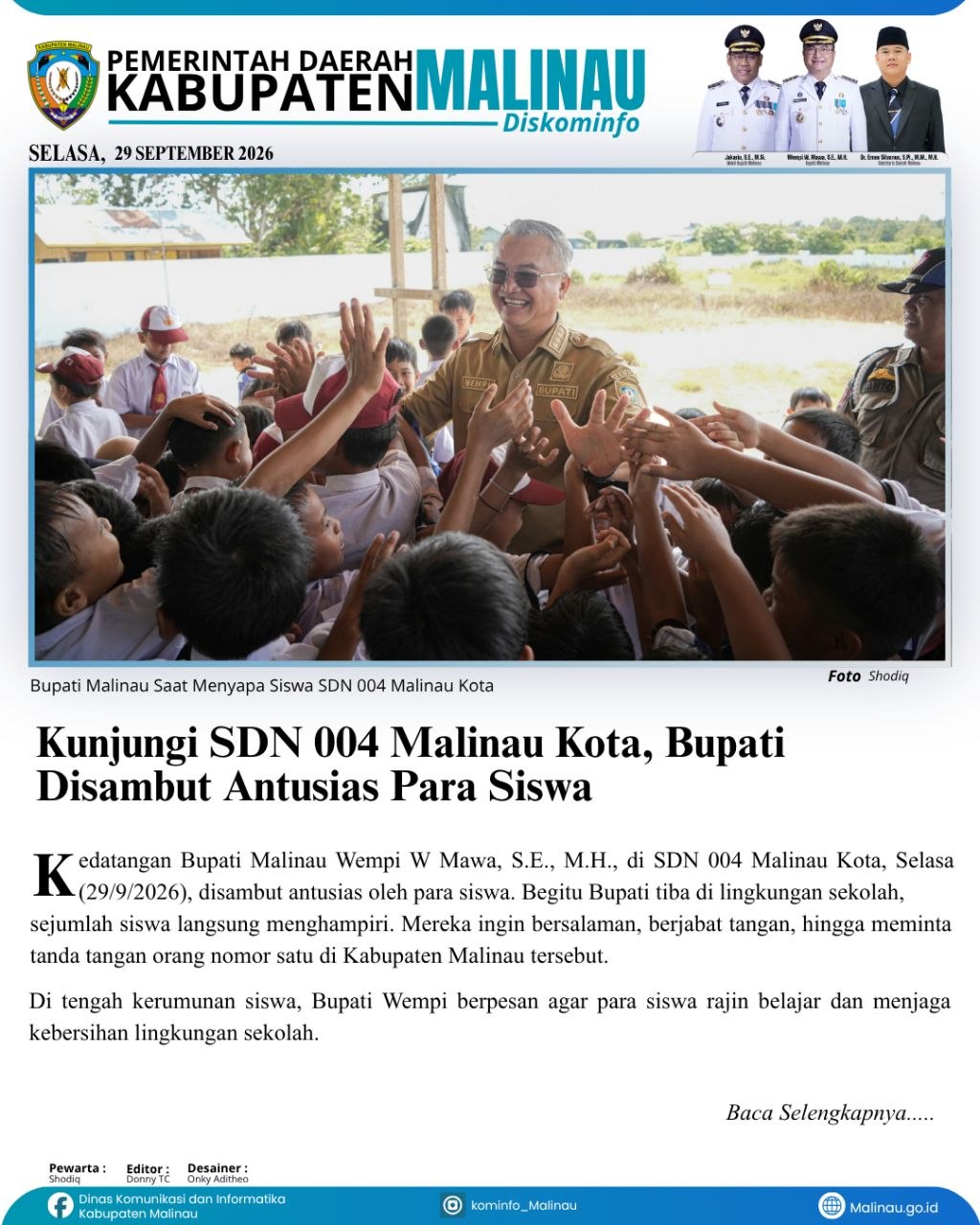 Kunjungi SDN 004 Malinau Kota, Bupati Disambut Antusias Para Siswa